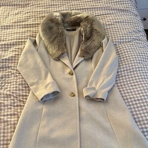 Ralph Lauren Cream Wool Blend Coat with Faux Fur Collar
